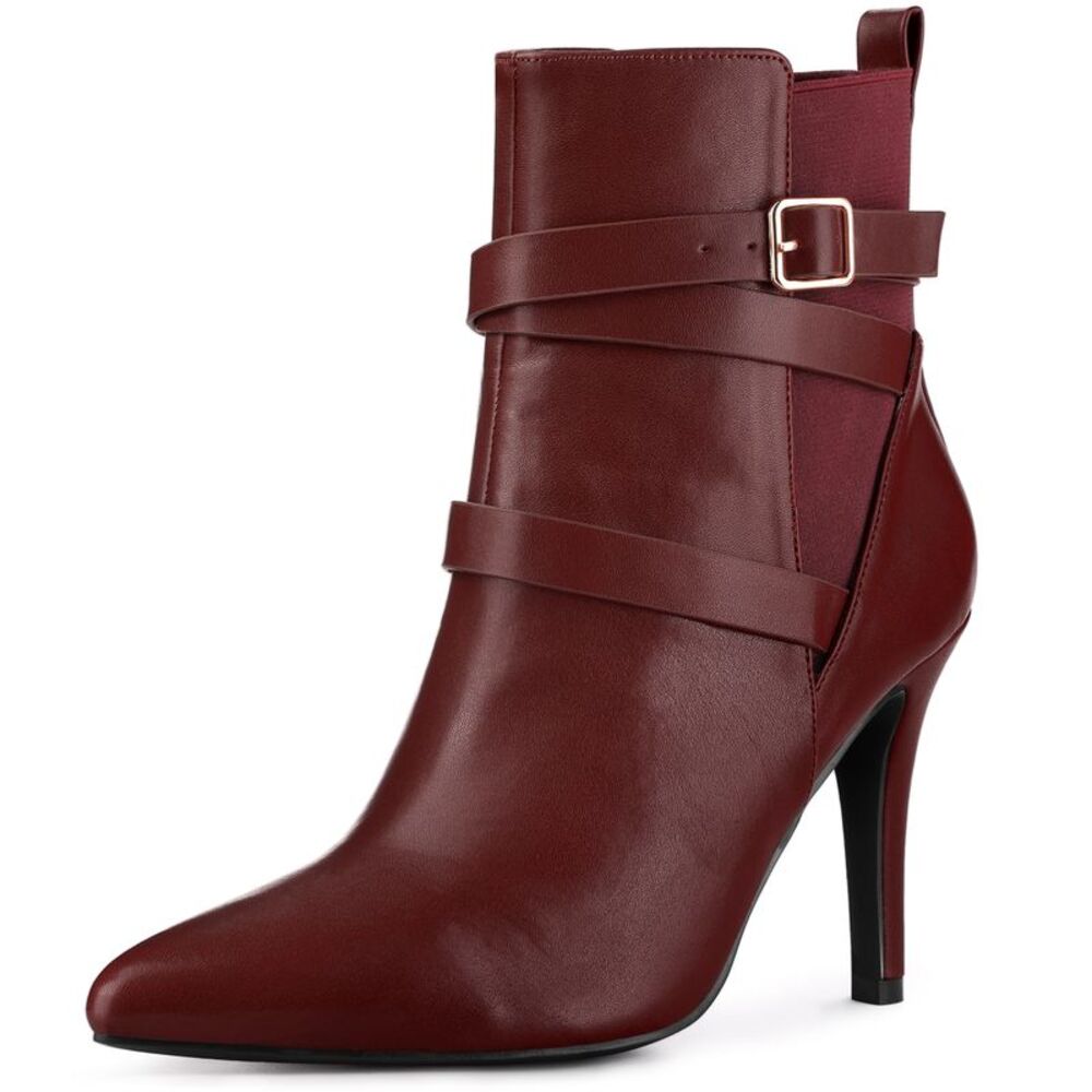 Chelsea Boots Pointy Toe Stiletto High Heel Burgundy Ankle Boot